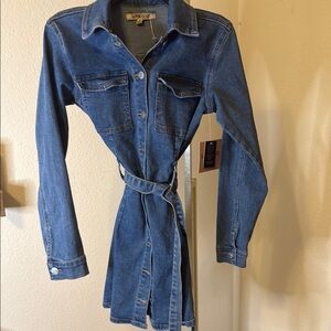 Blue Long Sleeve Buttoned Shirt‎ Dress by LOVE CULT